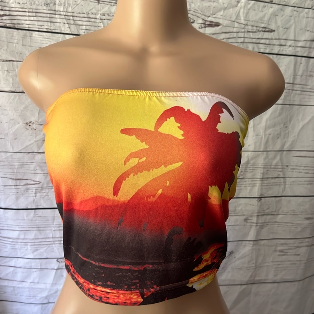 Beachy Orange & Yellow Tube Top Sz M